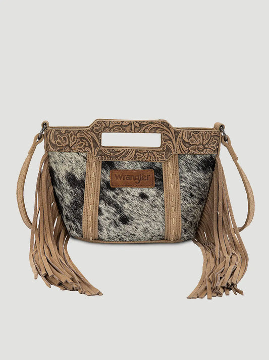 Cowhide Fringe Satchel Handbag:Tan:One Size: