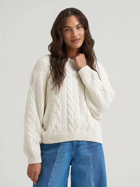 Women's Heritage Cable Crew in Egret
