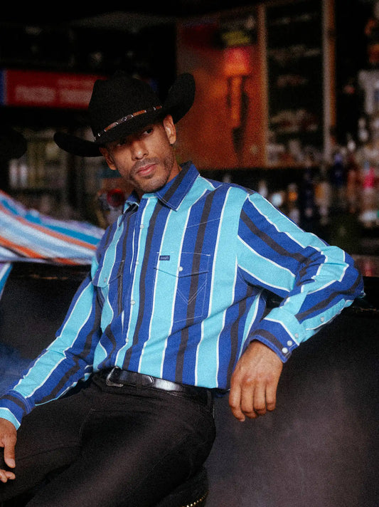 Vintage-Inspired Brushpopper Western Snap Workshirt in Cobalt Storm