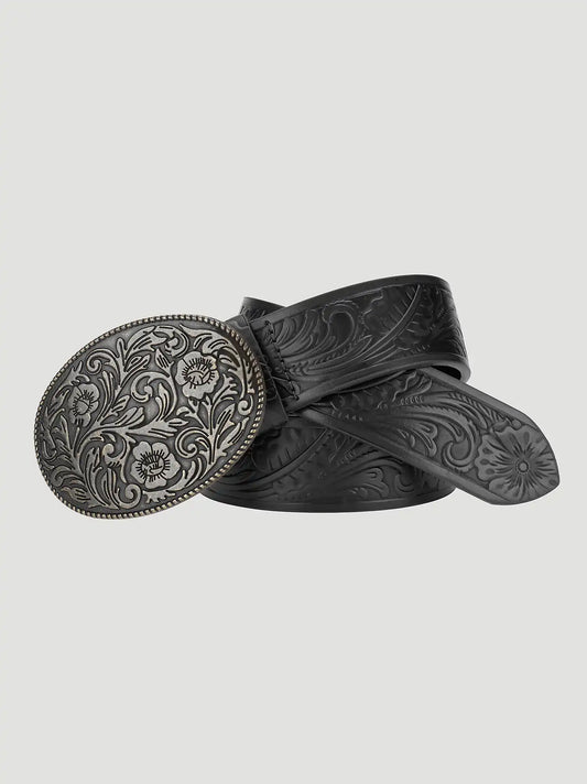 Women's Floral Embossed Belt in Black
