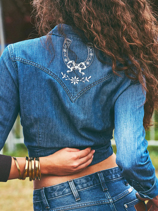 Wrangler x LoveShackFancy Western Shirt in Medium Wash
