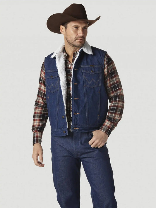 Wrangler® Sherpa Lined Denim Vest - Prewashed in Prewashed
