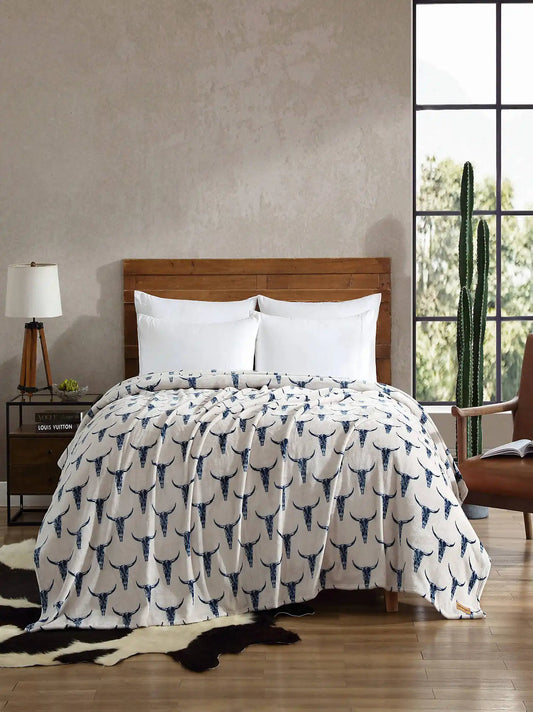 Wrangler Steer Head Twin Blanket:Dark Blue:Twin