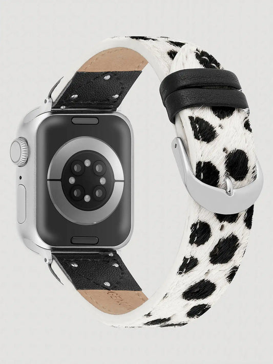 Cow Hair Studded Universal Watchband:Black/White:One Size: