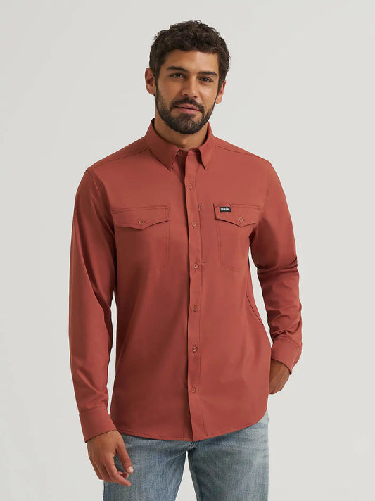 Wrangler All Terrain Gear Men's Live-In Solid Shirt in Mahogany