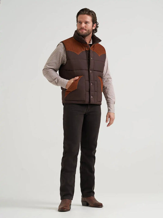 Men's Corduroy Yoke Puffer Vest in Cambridge Brown