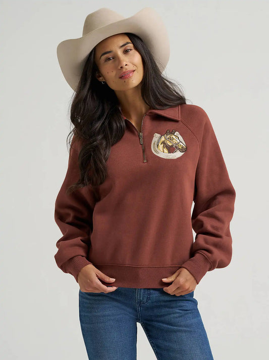 Women's Horseshoe Collared Zip Pullover in Burgundy