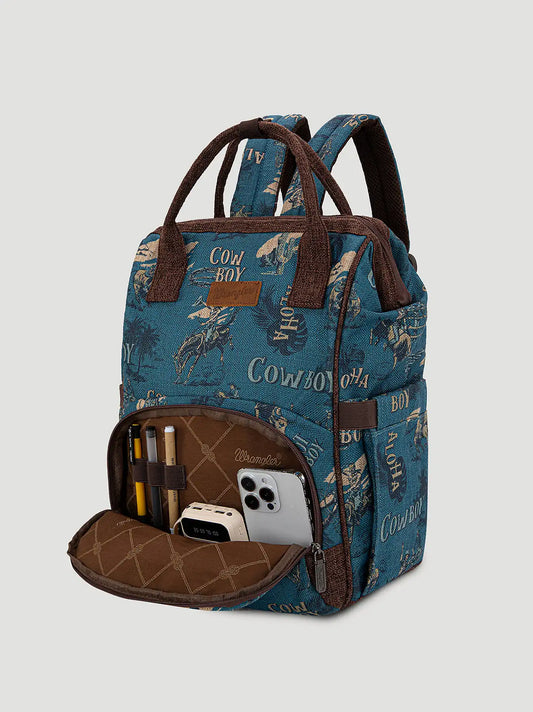 Aloha Cowboy Print Backpack:Jean Blue:One Size