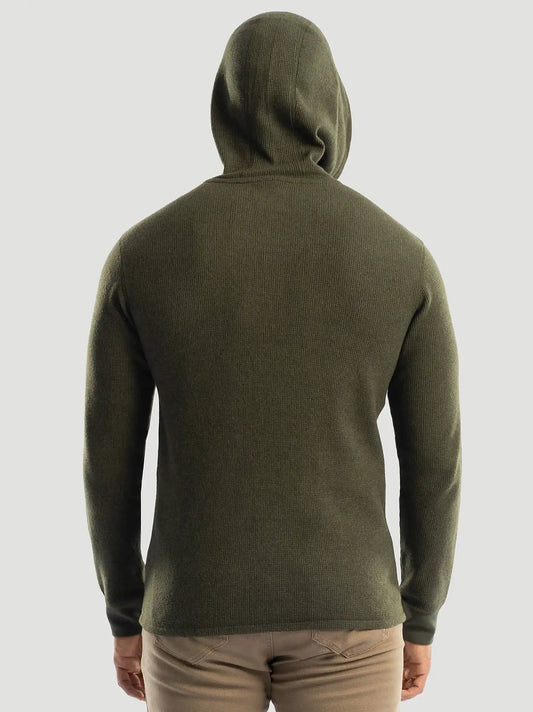 Men's Hooded Workwear Thermal Waffle Henley in Olive Green