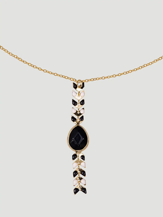 Teardrop Pendant Beaded Necklace Earring Set:Black:One Size
