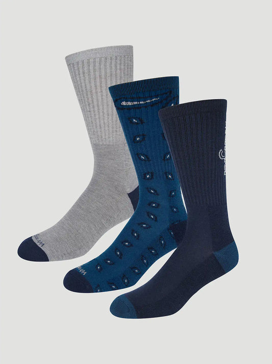 Mens Western Novelty Crew Socks 3 Pack:Navy:One Size
