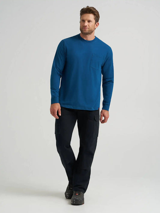 Wrangler® RIGGS Workwear® Long Sleeve 1 Pocket Performance T-Shirt in Oxford Blue