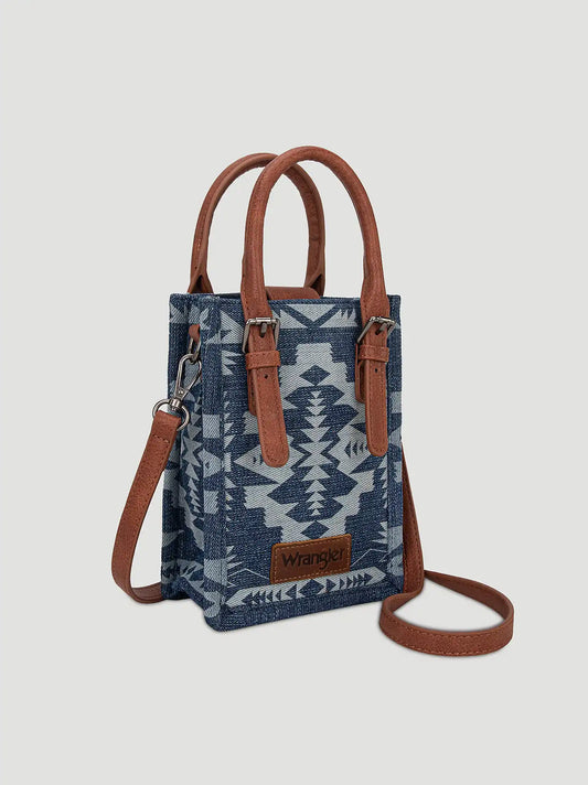 Laser Cut Printed Square Cross Body:Denim:One Size