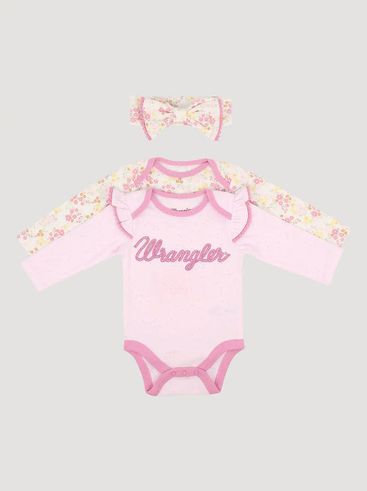 Wrangler Baby Girl Bodysuits & Bow Set in Pink Sparkle