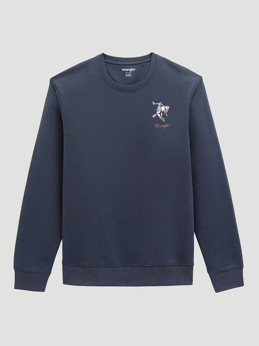 Wrangler Bucking Rider Graphic Fleece Sweatshirt in Ombre Blue