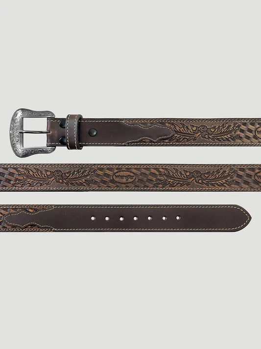 Men's Wrangler Embossed Carved Belt in Tan