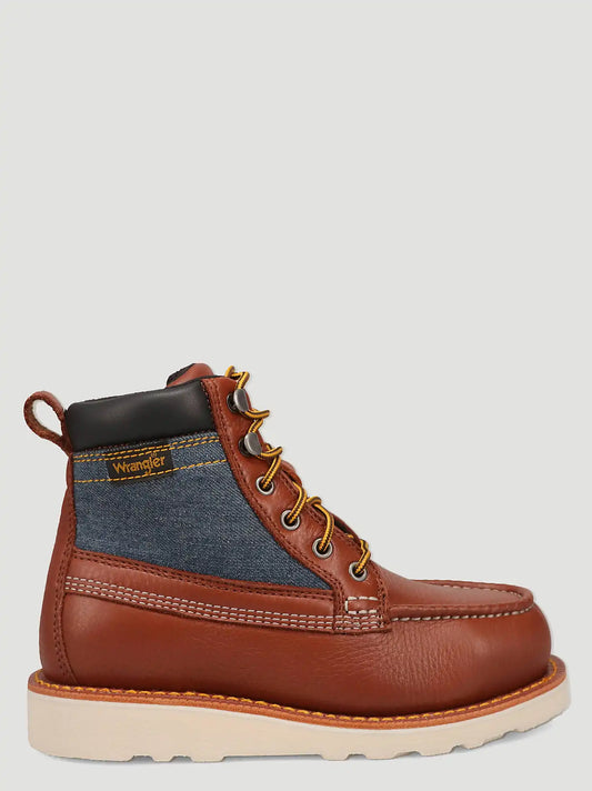 Women's Tessa Steel-Toe Denim Lace-Up Work Boot in Saddle Tan