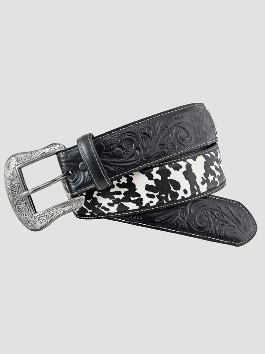 Women's Cow Print Belt in Black