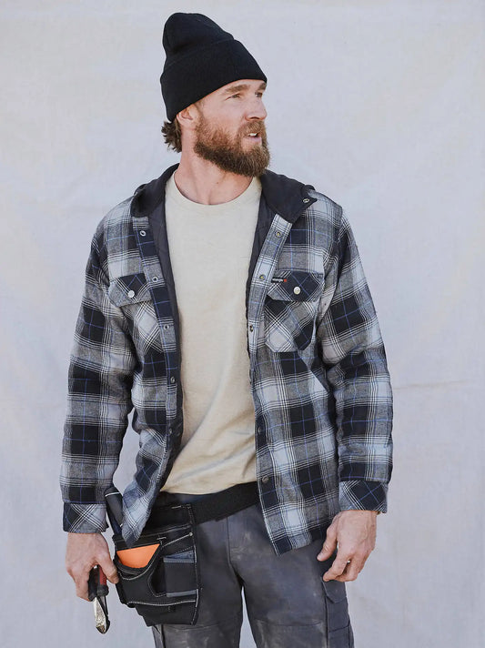 Wrangler® RIGGS Workwear® Hooded Flannel Work Jacket in Steely Grey