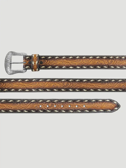 Men's Whip Stitch Embossed Belt in Tan