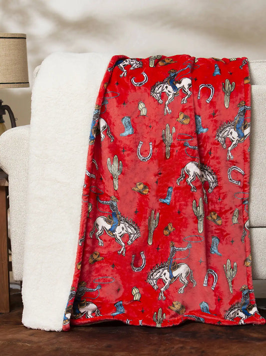 Wrangler Lounge Plush Sherpa Blanket:Red:One Size
