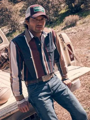 Vintage-Inspired Brushpopper Western Snap Workshirt in Midnight Oak