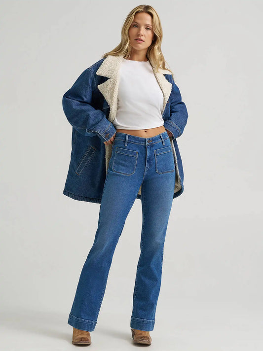 Women's Patch Pocket Rainbow Flare Jean in Raven
