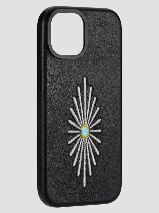 Smartphone Leather Embroidery Case:Black:One Size: