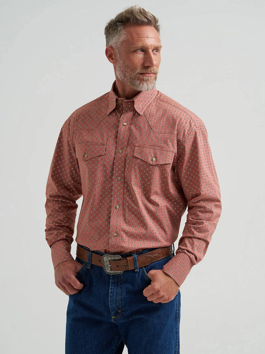 Wrangler® George Strait™ Troubadour Long Sleeve Western Snap Shirt in Adobe Geo