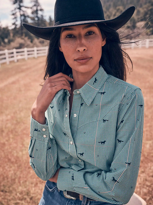 Women’s Wrangler Statement Sierra Western Slim Snap Shirt in Green