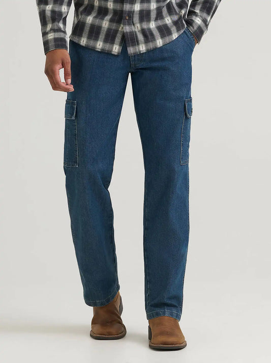 Wrangler® Denim Loose Fit Cargo Jean in Medium Stonewash Denim