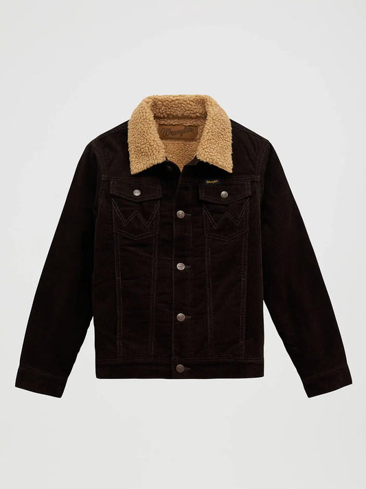 Boy's Wrangler® Cowboy Cut® Sherpa Lined Corduroy Jacket in Black Coffee