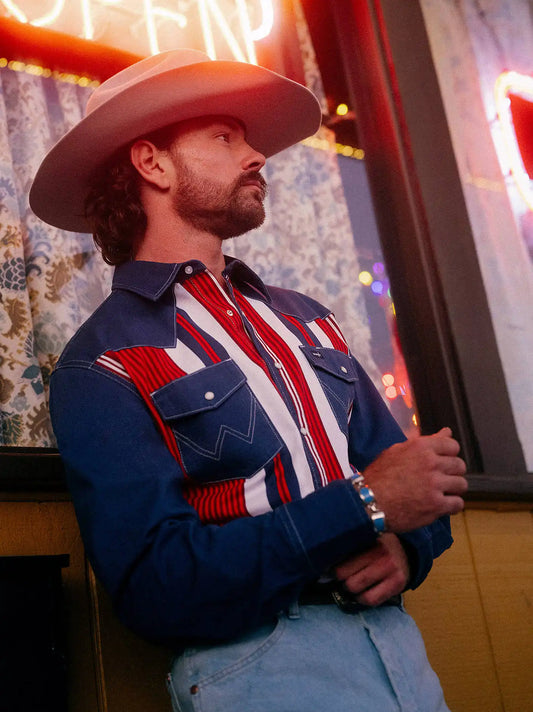 Lone Star Brushpopper Western Snap Workshirt in Americana Bold