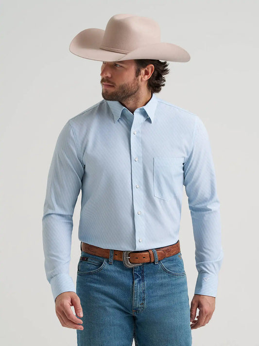 Men's Cody Johnson Performance Button Down Shirt in Aqua Hexagon