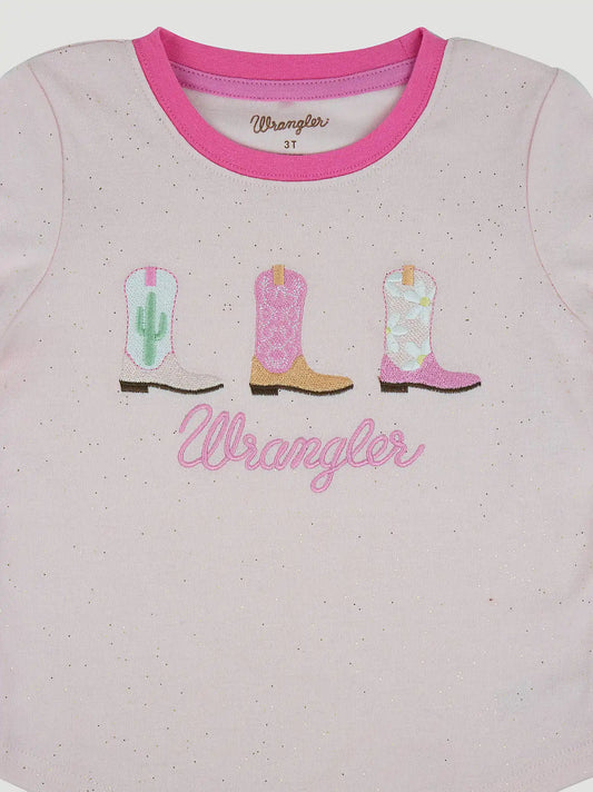 Wrangler Toddler Girl's Long Sleeve Graphic Tee in Cowgirl Boots