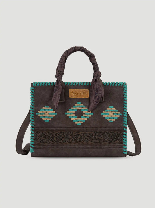 Bandana Embroidered Satchel Handbag:Coffee:One Size: