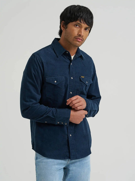 Men's Corduroy Snap Front Western Shirt in Dark Sapphire